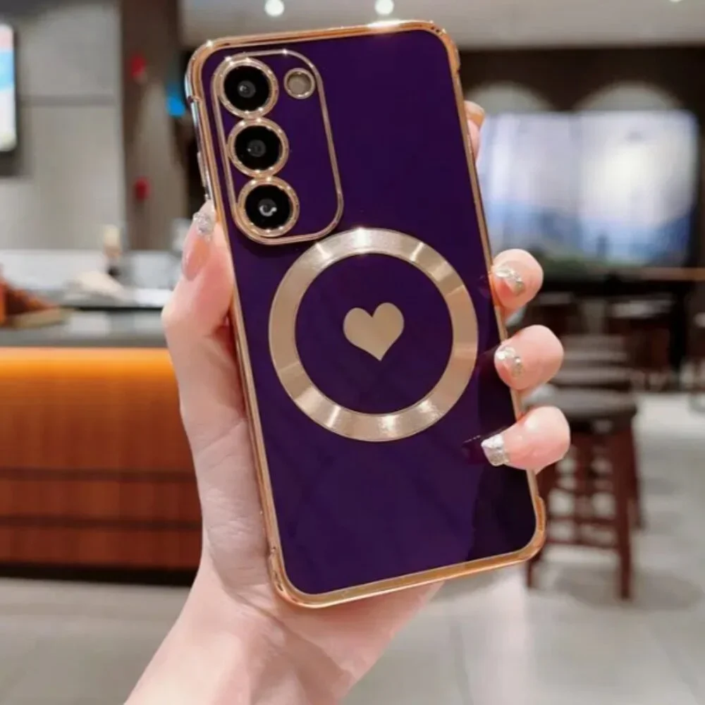 Magnetic Side Electroplated Solid Heart Phone Case for Samsung S20 21 23 FE S21